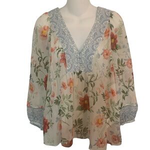 Joie 100% Silk Floral Top Blouse Sz Medium